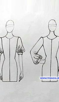 راست آستین پفی بلند،چین یا پیلی در مچ - چپ آستین پفی کوتاه،چین یا پیلی در بازو